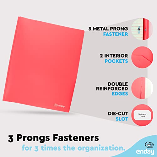 Plastic Folders with Pockets and Prongs Red - Two Pocket Folder with Brads - 3 Prong Folders with Pockets for Letter Size Sheets, Also Available in Blue, Green, Purple, Pink, and Grey, 1 Pc –by Enday - color: Red, size: 1