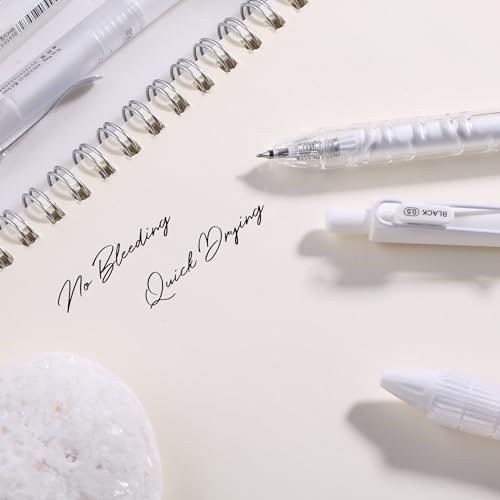 5 Count Pastel Gel Ink Pen Set,Cute Note Taking 0.5mm Fine Point Retractable 5 Count Black Ink Pens for Writing, Journaling, School, Office (White Clear) - color: White Clear