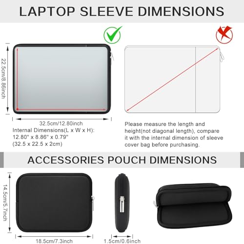 RAINYEAR 13 Inch Laptop Sleeve Compatible with 13.3" MacBook Air/Pro M1 M2 M3 M4 M5 A3449 A3240 A3113 A2681 A2338 Case Bag with Front Pocket Accessories Pouch (Black, Upgraded Version) - color: Black(Upgraded Version), size: 13"