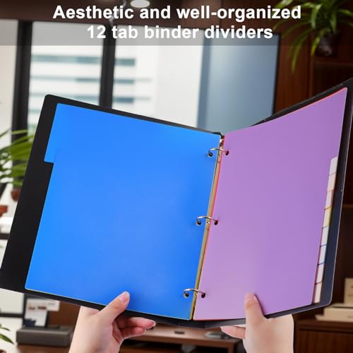 HABGP 12 Tab Dividers for 3 Ring Binder, 12 Pcs Multicolor 3 Ring Binder Dividers with Tabs, Page Folder Dividers, Plastic Tabbed File Dividers with Tabs, Three Ring Binder Index Dividers, 1 Set - size: 1 set (12 pcs)