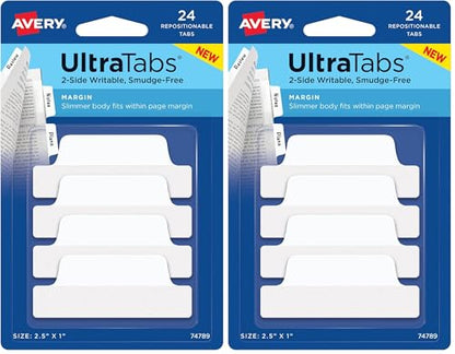 Avery Tabs, 2.5" x 1", 24 Count | Repositionable | 2-Side Writable | White | Pack of 2 - size: 24 Count (Pack of 2)
