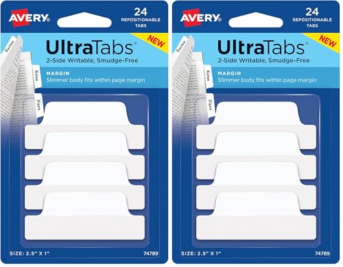 Avery Tabs, 2.5" x 1", 24 Count | Repositionable | 2-Side Writable | White | Pack of 2 - size: 24 Count (Pack of 2)