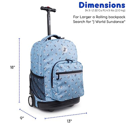J World Sunrise Kids Rolling Backpack with Wheels for Girls Boys, Roller Bookbag for School, 18 x 13 x 9 Inches, Panda - color: Panda
