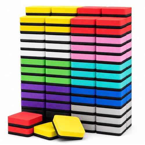 OWLKELA 120 pcs Dry Erase Erasers, Magnetic Whiteboard Eraser, Mini Whiteboard Cleaning Pads for Classroom, Office and Home, 10 Colors - color: Multicolor, size: 120 Pcs