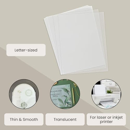 Paper Junkie Vellum Paper - 8.5 x 11 in, 100 Sheets White Translucent - Translucent & Transparent Printer Sheets for Inkjet & Laser - Printable Tracing Paper for Invitations, Sketching & Drawing - size: 8.5 x 11 inches