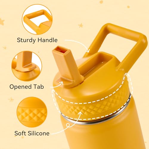 Fijinhom 12 oz Toddler Bottle, 2 Pack Kids Water Bottle for School Boys & Girls with Straws Lids, 304 Stainless Steel Vacuum Insulated Thermos, BPA-Free, Aurora + Sunrise - color: AA.Aurora & Sunrise