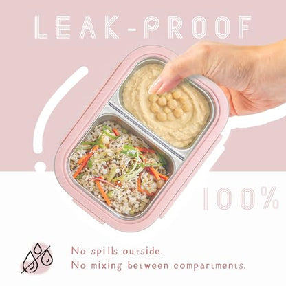 2 Pack 316 Stainless Steel Bento Box, 2-Compartment Microwave-Safe Metal Lunch Box, Leakproof Lunch Container for Work, On the Go (20oz/600ml Pink & Blue) - color: 20oz Pink & 20oz Blue