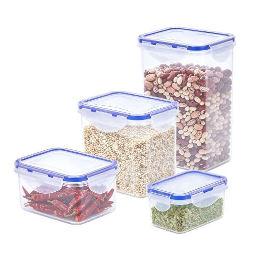 KIGI Airtight Food Storage Containers, Plastic Canisters & Jars for Kitchen Pantry Dry Food Organization, 4-Sided Locking Lid, Clear, 8-Piece, 0.75 Cup / 2.1 Cup / 3.6 Cup / 5.4 Cup - size: Assorted (8-Piece)B