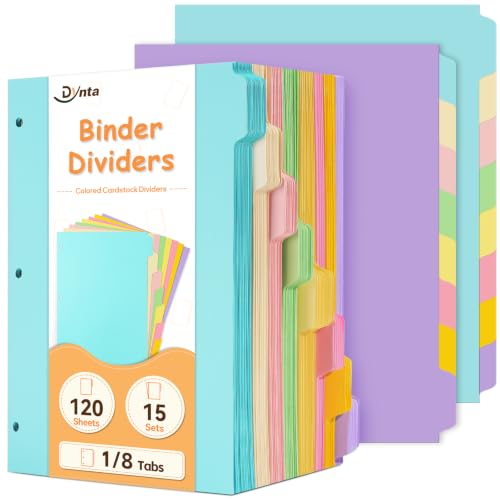 Dynta 15 Sets Binder Dividers with Tabs 120 Dividers, 1/8 Cut Tabs, Letter Size, Blank Write On Page Dividers for School, Office and Home, Colorful - color: Colorful