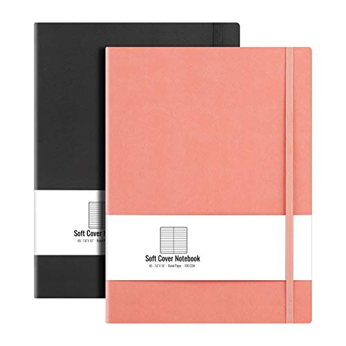 AHGXG B5 College Ruled Notebook Softcover Journals (2-Pack) Large Composition Notebook 7.6 x 10 inch with Thick 100gsm Lined Paper, Total 408 Numbered Pages, Black Pink | 2 Pack, for Men & Women, Journaling, Writing, Work & Office, Leather Hardcove (Black