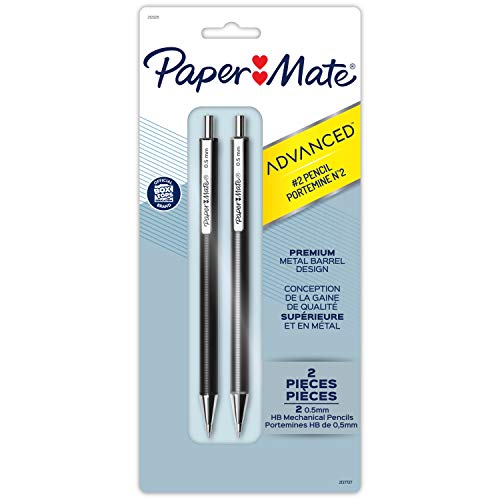 Paper Mate Advanced Mechanical Pencils, Premium Metal Barrels, Black and Gun Metal Gray, 0.5 mm #2 Pencils, 2 Count - style: 0.5mm