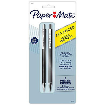 Paper Mate Advanced Mechanical Pencils, Premium Metal Barrels, Black and Gun Metal Gray, 0.5 mm #2 Pencils, 2 Count - style: 0.5mm