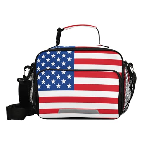 American Flag Kids Lunch Box Insulated Lunch Bags Cooler Tote Bag with Removable Shoulder Strap for Boy Girl Student H080058 - color: American Flag