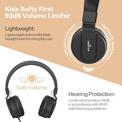 Classroom Headphones Bulk 10 Pack - Kids Headphones with Mic for School | 93dB Volume Limited On-Ear Wired Headset with Microphone, Durable 3.5mm Jack for Class Set Library Computer (Black) - color: Black