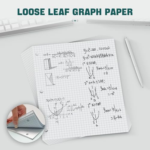 Loose Leaf Graph paper 8 x 10.5, Graph Ruled Paper, 3 Hole Punched Paper, 4 x 4 Quad Ruled Graph Paper, 10-1/2" x 8" Filler Paper Notebook Paper, 130 Sheets Graphing Paper for Business Home School - size: 8 x 10.5 In -130 Sheets