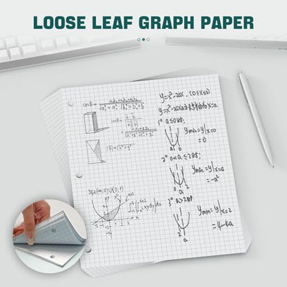 390 Sheets Quad Ruled Graph Paper 8 x 10.5 White Loose Leaf Graph Paper | Filler Paper 4 x 4 Graph Ruled Loose Leaf Paper Notebook Paper for 3 Ring Binder, Engineering Paper for School Home Business - size: 8 x 10.5 In -390 Sheets