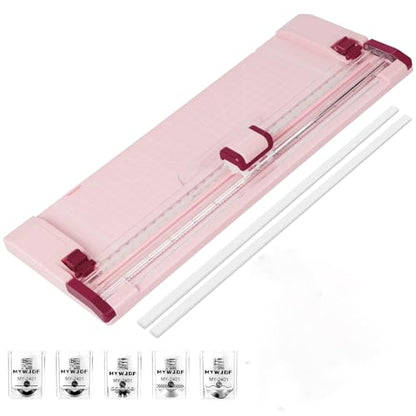 Paper Cutter Pink Rotary Paper Trimmer, 12 Inch Paper Cutter for Cardstock, Scrapbooking, Crafts, 4 Functions with 5 Blades, Safety Guard, Side Ruler for Coupons, Photos, Labels