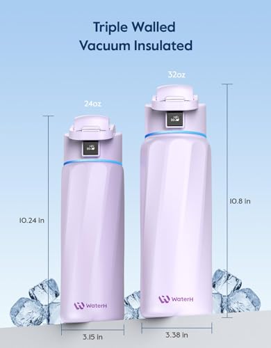 WaterH BOOST Smart Water Bottle Tracker with Reminder to Drink Water, 24oz | BPA-Free Double Wall Vacuum Insulated Stainless Steel, Leakproof, Smart App Tracking, Fits Cup Holders, Wide Mouth for School - color: Purple, size: 24 Ounces