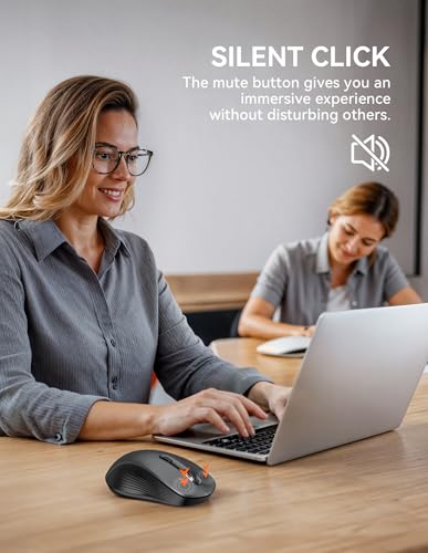 TECKNET Bluetooth Mouse, [ USB + BT1 + BT2 ] Wireless Mouse for Laptop, Silent Click, Ergonomic Design, 4800 DPI Computer Mice Wireless, Dual Mode for Laptop, Computer, iPad, MacBook - color: Light Grey