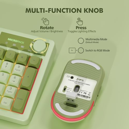 Wireless Keyboard and Mouse Combo Creamy with Number Pad for Desktop Mac iPad Bluetooth/2.4ghz/Wired Rechargeable Light up RGB Quiet Compatible with PC Laptop Tablet (Green) - color: Green