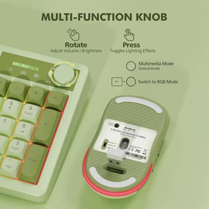 Wireless Keyboard and Mouse Combo Creamy with Number Pad for Desktop Mac iPad Bluetooth/2.4ghz/Wired Rechargeable Light up RGB Quiet Compatible with PC Laptop Tablet (Green) - color: Green