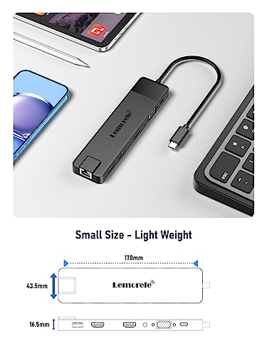 Lemorele 트리플 모니터용 13 in 1 USB C 도킹 스테이션, 듀얼 4K HDMI, 1000M RJ45, VGA, 4 USB 3.0/2.0, SD/TF, 3.5MM 오디오, USB C 3.0, 100W PD, 타입 C 노트북과 호환 - size: Update-13 in 1 RJ45