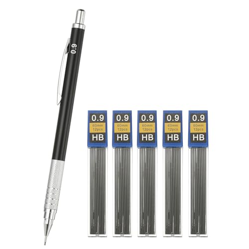 PATIKIL Mechanical Pencil 0.9mm, Lead Pencils Mechanical Holder Broad Point Automatic Metal Holder with 5Pcs Refills for Drawing Art Sketching Woodworking, Black - color: Black, size: 0.9mm