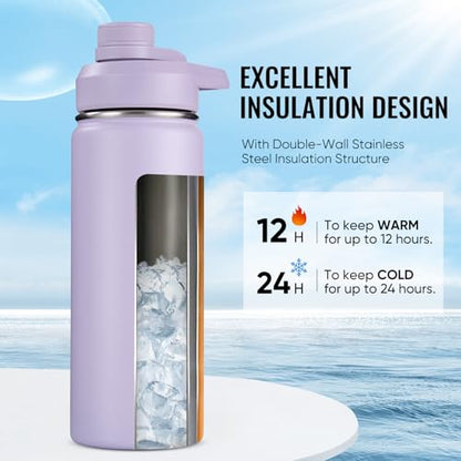 Fijinhom Insulated Water Bottle with Handle, 304 Stainless Steel Water Bottles with Wide Mouth, Double Wall Vacuum Sports Water Bottle, BPA Free, Keep Cold and Hot, 18 Ounces, Purple - color: Purple, size: 18 Ounces