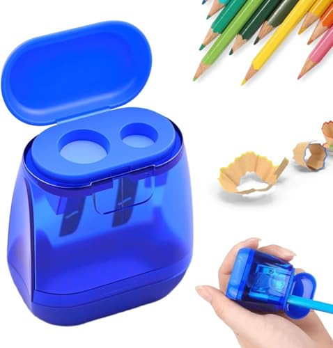 4 Pcs Pencil Sharpeners with Lid, 2025 New Dual Hole Sharpener, Colored Handheld Sharpener Suitable for Kids Adults Students School Class Home Office (Blue)