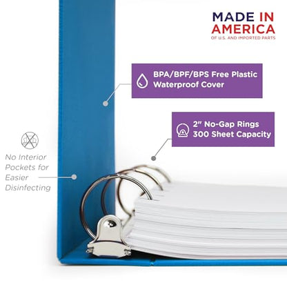 Carstens 2-Inch Heavy Duty 3-Ring Binder - Side Opening, Pool Blue, Durable Plastic, Precision No-Gap Rings, Waterproof Covers, No Pockets, Holds 300 US Letter Sheets, BPA-Free, Made in USA (5828-3R) - color: Blue, size: Individual