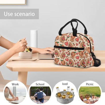 Capybara Lunch Box for Girls 8-12 Watermelon One Piece Lunch Box for Girls 8-10 Preschool Meal Bag Kids 6-8 Kindergarten Toddler Elementary School Adjustable Shoulder Strap Portable - color: Capybara Watermelon