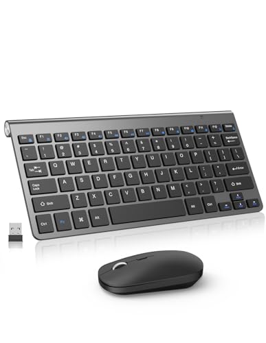 Compact Wireless Keyboard and Mouse Combo, Mini Portable Travel Keyboard and Silent Mouse Set with USB Receiver, Quiet Click, Small Size, Adjustable 2400 DPI for Computer, Laptop, PC, Windows - Gray - color: Grey