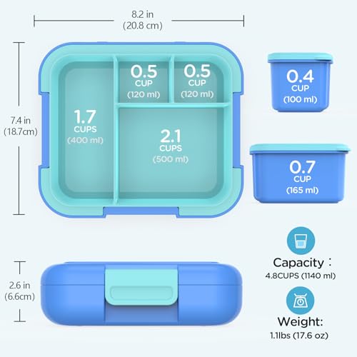 Caperci Bento Box for Kids Age 4-8 - Leak-Proof Toddler Lunch Box Container with 2 Modular Containers & 4 Compartments, Hold 4.8 Cups, Portable Handle, BPA-Free, Microwave/Dishwasher Safe (Sea Life) - color: Sea Life