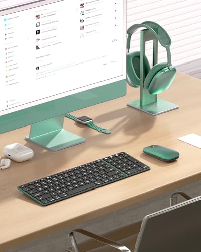 seenda SKM64-2 Bluetooth Keyboard and Mouse Combo for Mac, MacBook and iPad | 3-device Bluetooth switching, rechargeable, quiet keys/clicks, compact slim design for office and home use, Black & Green - color: Black & Green
