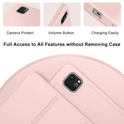 ZryXal iPad Pro 11 Inch Case (M5) 2025/ (M4) 2024 (Model: A2836/A2837/A3006), Trifold Stand Smart Cover with Pencil Holder and Soft TPU Back, Auto Wake/Sleep (Rose Pink) - color: Rose Pink