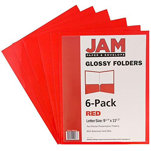 JAM PAPER Laminated Two Pocket Glossy School Folders - Letter Size - High Gloss Red - 6/Pack - color: Red, size: Pack of 6 Folders