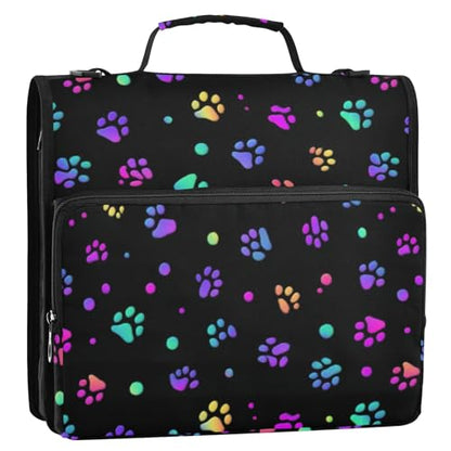3 Ring Zipper Binder Colorful Dog Paw Prints 500 Sheets Capacity Binder Organizer Bag with Shoulder Strap and Handle for School Office College Students
