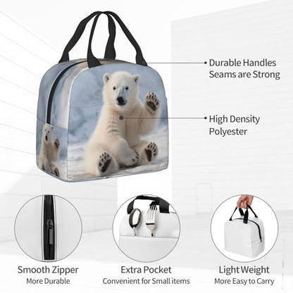 Baby Polar Bear Lunch Box - Insulated Lunch Bags for Kids Boys Girls Reusable Lunch Tote Bags, Perfect for School/Camping/Hiking/Picnic/Beach/Travel - color: Baby Polar Bear
