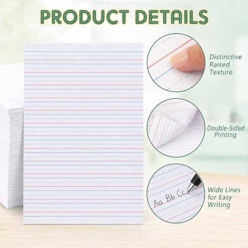 OBUSATT Kindergarten Practice Paper Raised Line Primary Writing Paper with 0.5inch Spacing Multi-Sensory Wide Line Kindergarten Handwriting Tablet for Kids Teachers, 8.5 x 11 Inch（120 Sheets）