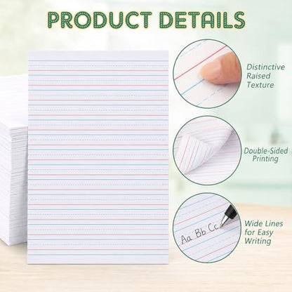 OBUSATT Kindergarten Practice Paper Raised Line Primary Writing Paper with 0.5inch Spacing Multi-Sensory Wide Line Kindergarten Handwriting Tablet for Kids Teachers, 8.5 x 11 Inch（120 Sheets）