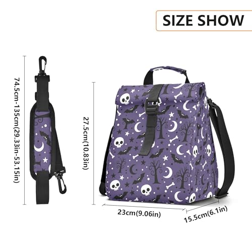 MNSRUU Insulated Lunch Bags Women Men Aldults, Halloween Black Bats Night Sky with Stars Portable Reusable Thermal Meal Tote Cooler Bag Organizer, Adjustable Shoulder Strap, Handle - color: Halloween Theme 080