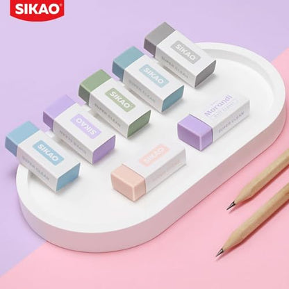 Morandi Erasers, 6 Pack Aesthetic Block Pencil Erasers | Soft Neutral Colors, Smudge-Free Latex-Free Erasers for School, Office, Journaling & Drawing - style: Morandi