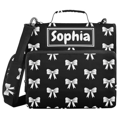 Bow Black Print Custom Zipper Binder Bag 3 Ring with Shoulder Strap & Handle Personalized Binder Bag Expandable File Folder for School - color: Multi-bow Black