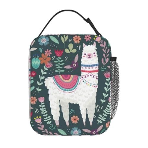 YETTA YANG Cute Llama Flower Portable Lunch Bag Insulated Lunch Box Reusable Totes For Women Men Work Picnic Camping - color: Black26