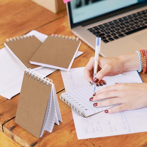 Hxezoc 10 Pack Small Pocket Notebooks, 3 x 5 Inches Mini Kraft Spiral Pocket Notebook with Lined Pages Memo Pads for Kids Home Office School Classroom Decoration Supplies - style: Kraft