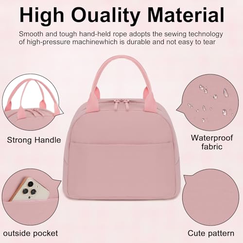 LEDAOU Kids Lunch Bag for Girls, Insulated School Lunch Box, Lightweight | Insulated interior, lightweight design, front pocket, smooth dual zippers, ideal for school and travel - color: Pink