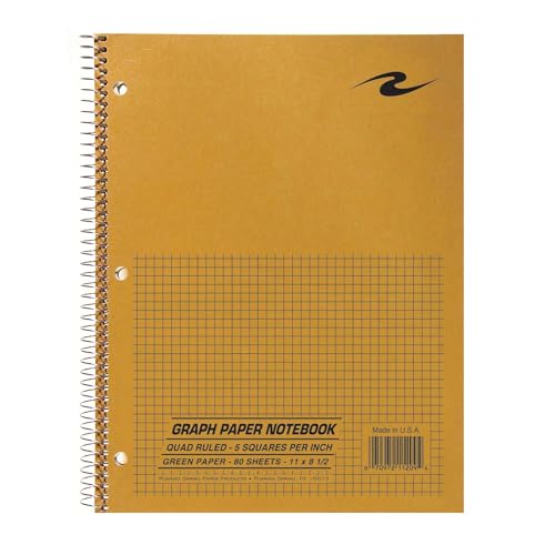 ROARING SPRING Graph Paper Notebook, Spiral Lab Notebook, Green Tinted Paper, 80 Sheets, 11" x 8.5", Quad Ruled 5x5 Grid, Made in USA, Ideal for Math, Engineering & Science - color: Green, size: 8.5" x 11" 80 Sheets (Pack of 1), style: Single Notebook
