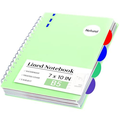 Yoment 5 Subject Notebook with Tabs Dividers B5 Spiral Notebook, 7" X 10" Lined Journal Notebooks for School Office Work, 206 Pages Notebooks for Women Men School Meeting, Pink