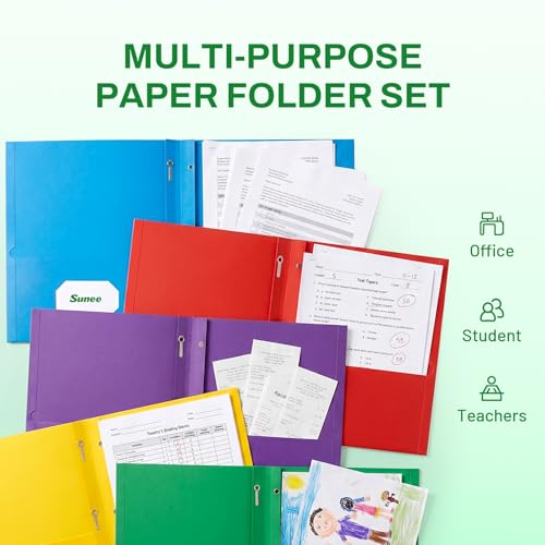 SUNEE 2 Pocket Folders with Prongs (25 Pack, Green), Paper Folders with 2 Pockets and 3 Prongs Fit Letter Size Paper, Folders with Prongs for School Office Home Business - color: Green