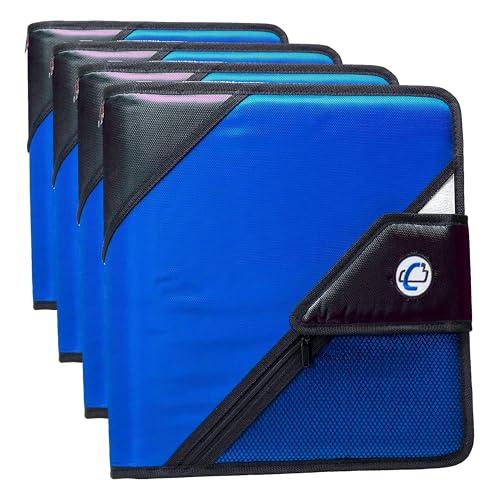 Case-it The Open Tab Velcro Opening Binder - 2 Inch O-Rings - 5 Color Tab Expanding File Folder - Multiple Pockets - 400 Sheet Capacity - Blue S-826-A (Pack of 4) - color: Blue/Black, size: 4 Pack